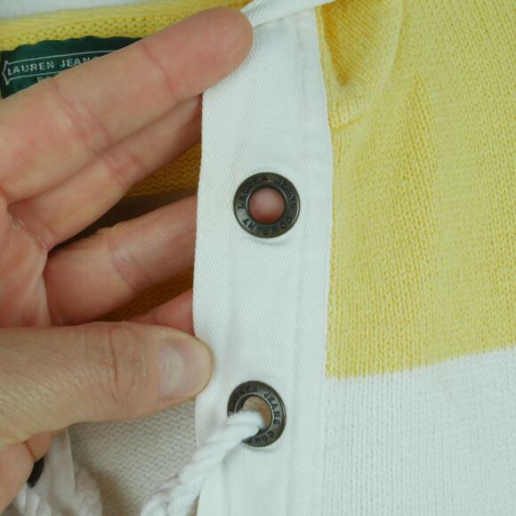 Ralph Lauren Medium Sweater Nautical Stripe Hooded Butter Yellow Preppy Coastal - Picture 5 of 10